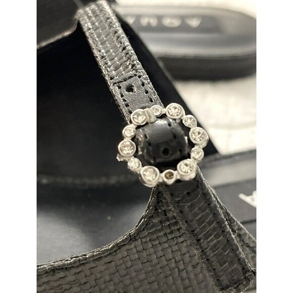 Aqua Black Square-Toe Woven Flats Rhinestone Buckle Strap Size 7.5 NEW - Picture 4 of 7